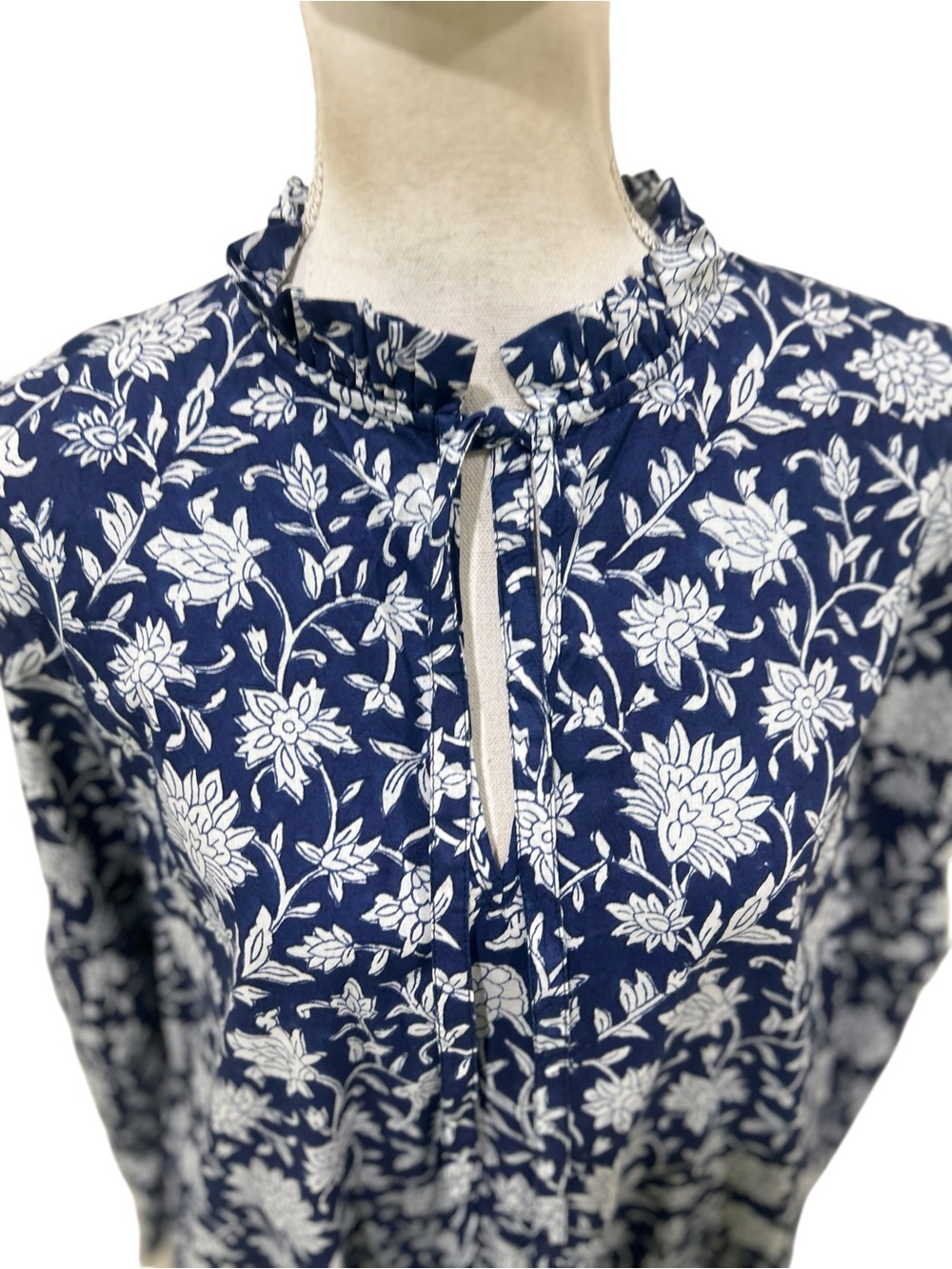Nwt Ophelia & Indigo Tilly Navy Floral Tie-Ruffle Neck Tiered Maxi Dress Medium — image 6 of 8